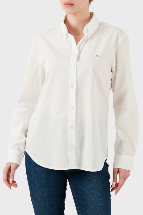 Tommy Jeans % 100 Pamuk Regular Fit Düğmeli Yaka Bayan Gömlek W0DW20290 YBL BEYAZ - Tommy Jeans