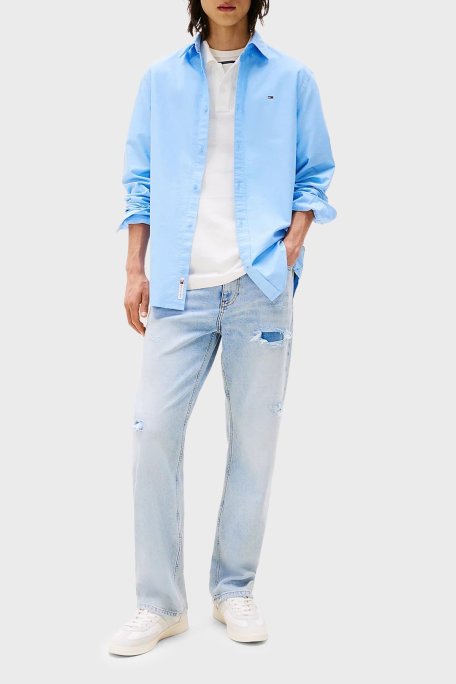 Tommy Jeans % 100 Pamuk Regular Fit Düğmeli Yaka Erkek Gömlek DM0DM21298 0GY MAVİ - Tommy Jeans (1)