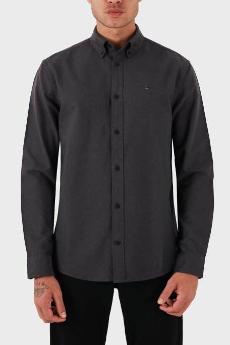 Tommy Jeans % 100 Pamuk Regular Fit Düğmeli Yaka Erkek Gömlek DM0DM21298 BDS SİYAH - Tommy Jeans