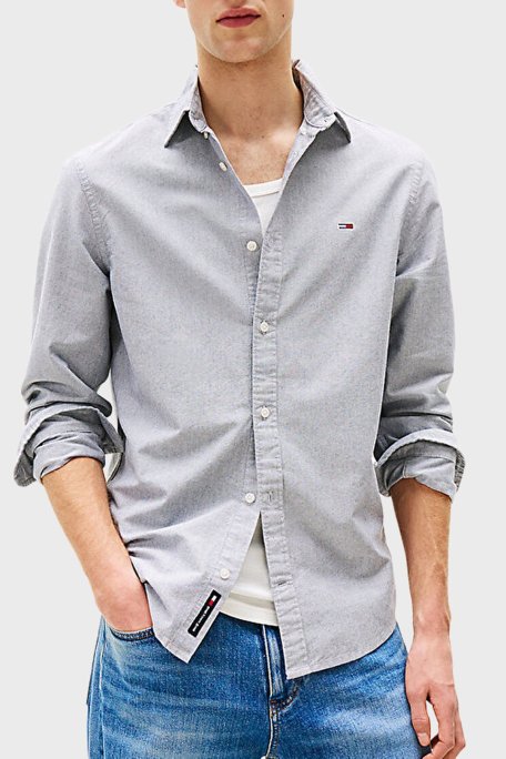 Tommy Jeans % 100 Pamuk Regular Fit Düğmeli Yaka Erkek Gömlek DM0DM21298 C1G LACİVERT - Tommy Jeans