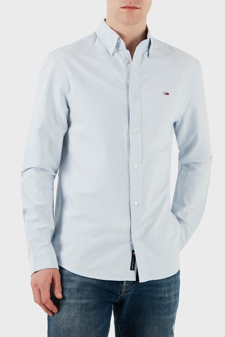 Tommy Jeans % 100 Pamuk Regular Fit Düğmeli Yaka Erkek Gömlek DM0DM21298 C3Q AÇIK MAVİ - Tommy Jeans