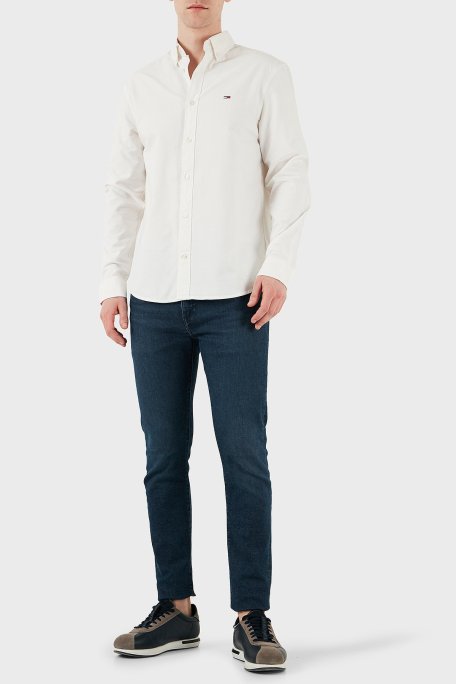 Tommy Jeans % 100 Pamuk Regular Fit Düğmeli Yaka Erkek Gömlek DM0DM21298 YBL BEYAZ - Tommy Jeans (1)