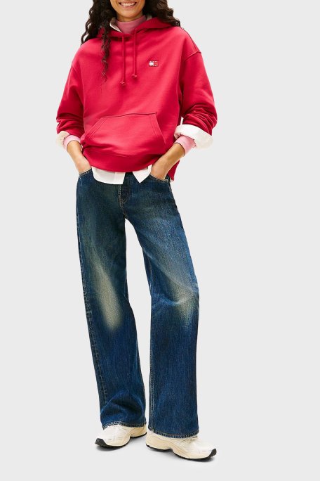 Tommy Jeans % 100 Pamuk Relaxed Fit Kapüşonlu Bayan Sweat DW0DW19414 XJP KIRMIZI - Tommy Jeans (1)