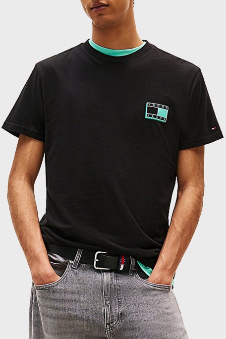 Tommy Jeans % 100 Pamuk Slim Fit Bisiklet Yaka Logolu Erkek T Shirt DM0DM21577 BDS SİYAH - Tommy Jeans