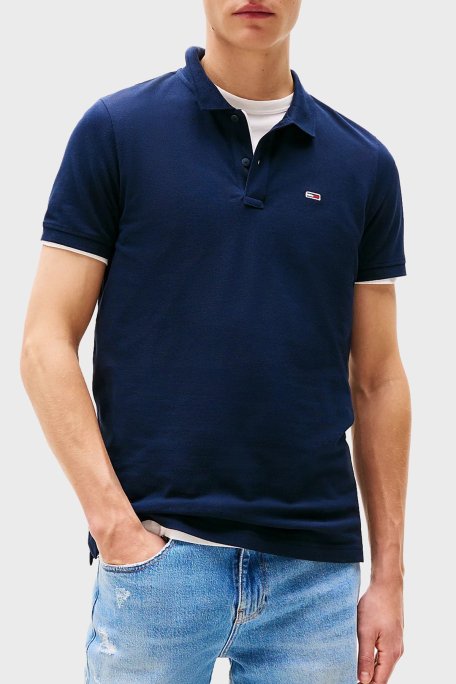 Tommy Jeans % 100 Pamuk Slim Fit Düğmeli Erkek Polo Yaka T Shirt DM0DM20676 C1G LACİVERT - Tommy Jeans