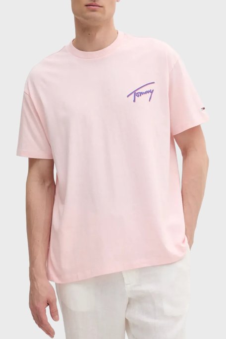 Tommy Jeans Baskılı % 100 Pamuk Relaxed Fit Bisiklet Yaka Erkek T Shirt DM0DM20768 TH3 AÇIK PEMBE - Tommy Jeans