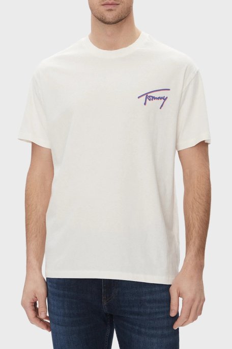 Tommy Jeans Baskılı % 100 Pamuk Relaxed Fit Bisiklet Yaka Erkek T Shirt DM0DM20768 YBH BEYAZ - Tommy Jeans