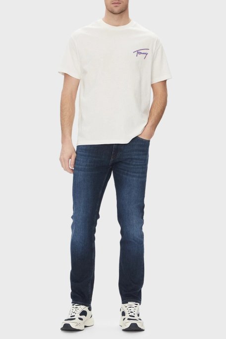 Tommy Jeans Baskılı % 100 Pamuk Relaxed Fit Bisiklet Yaka Erkek T Shirt DM0DM20768 YBH BEYAZ - Tommy Jeans (1)