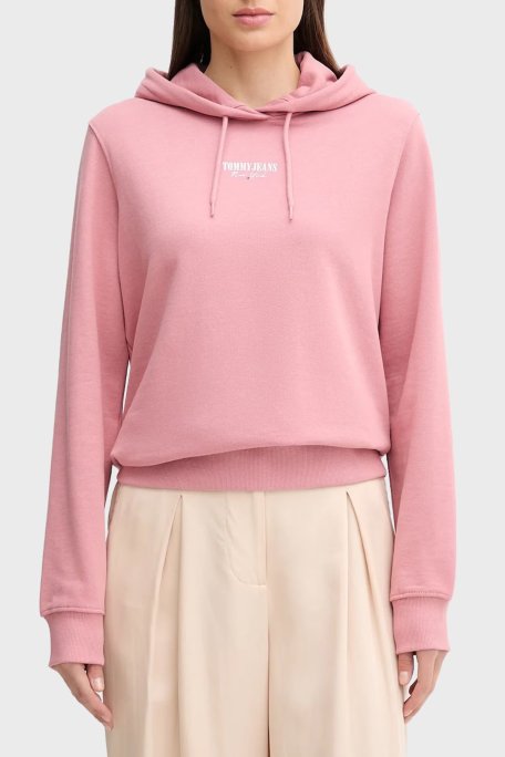 Tommy Jeans Baskılı Pamuklu Relaxed Fit Kapüşonlu Crop Bayan Sweat DW0DW20943 TI0 PEMBE - Tommy Jeans