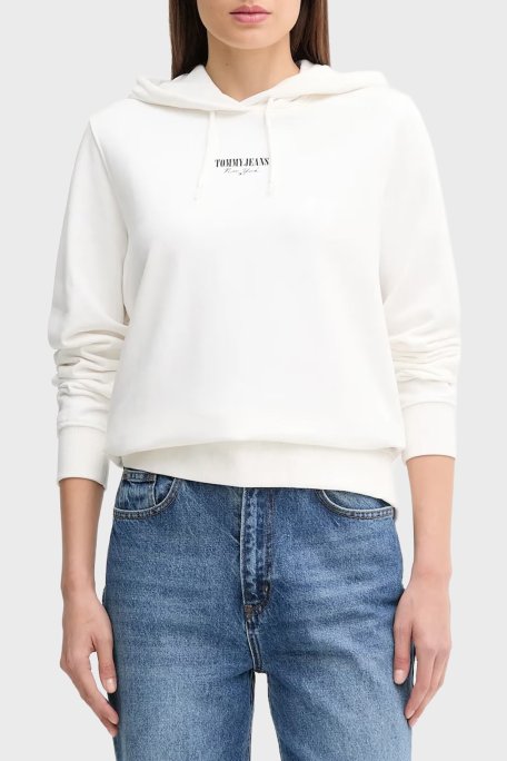 Tommy Jeans Baskılı Pamuklu Relaxed Fit Kapüşonlu Crop Bayan Sweat DW0DW20943 YBL BEYAZ - Tommy Jeans