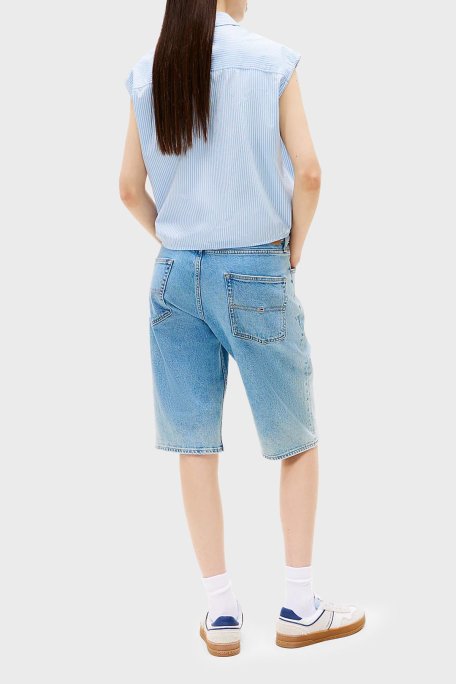 Tommy Jeans Çizgili % 100 Pamuk Relaxed Fit Bağlama Detaylı Crop Bayan Gömlek DW0DW20291 C12 AÇIK MAVİ - Tommy Jeans (1)