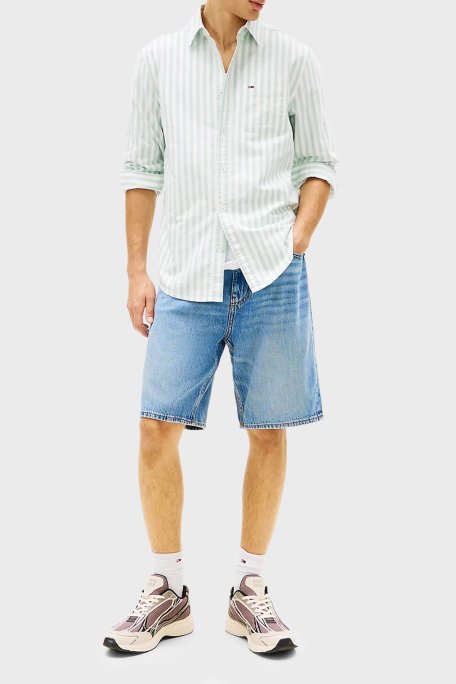 Tommy Jeans Çizgili Pamuklu Regular Fit Uzun Kollu Erkek Gömlek DM0DM22790 L5Y YEŞİL - Tommy Jeans (1)