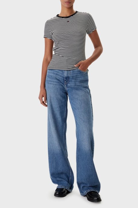 Tommy Jeans Çizgili Pamuklu Slim Fit Bisiklet Yaka Bayan T Shirt DW0DW17383 0AQ SİYAH-EKRU - Tommy Jeans (1)