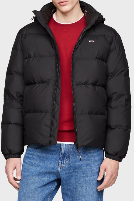 Tommy Jeans Comfort Fit Çıkarılabilir Kapüşonlu Fermuarlı Erkek Mont DM0DM19786 BDS SİYAH - Tommy Jeans