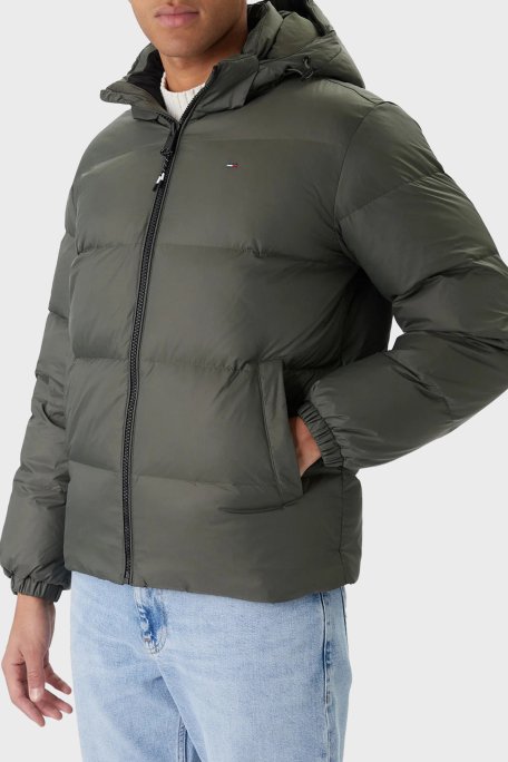 Tommy Jeans Comfort Fit Çıkarılabilir Kapüşonlu Şişme Erkek Mont DM0DM19786 MRH KOYU YEŞİL - Tommy Jeans