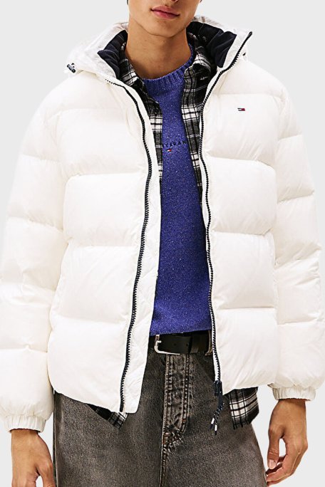 Tommy Jeans Comfort Fit Çıkarılabilir Kapüşonlu Şişme Erkek Mont DM0DM19786 YBL BEYAZ - Tommy Jeans