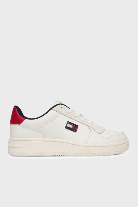 Tommy Jeans Deri Karışımlı Logolu Sneaker Erkek Ayakkabı EM0EM01681 YBL BEYAZ - Tommy Jeans
