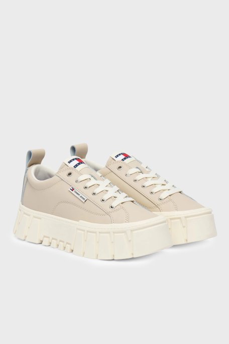 Tommy Jeans Deri Logolu Kalın Tabanlı Sneaker Bayan Ayakkabı EN0EN03008 ABY BEJ - Tommy Jeans (1)
