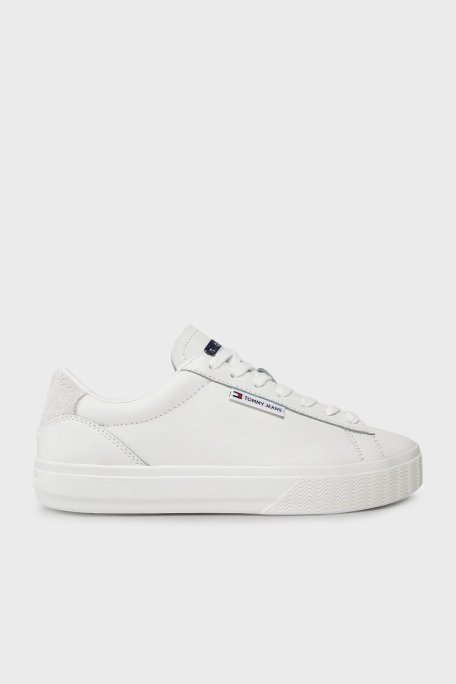Tommy Jeans Deri Logolu Sneaker Bayan Ayakkabı EN0EN02508 YBL BEYAZ - Tommy Jeans