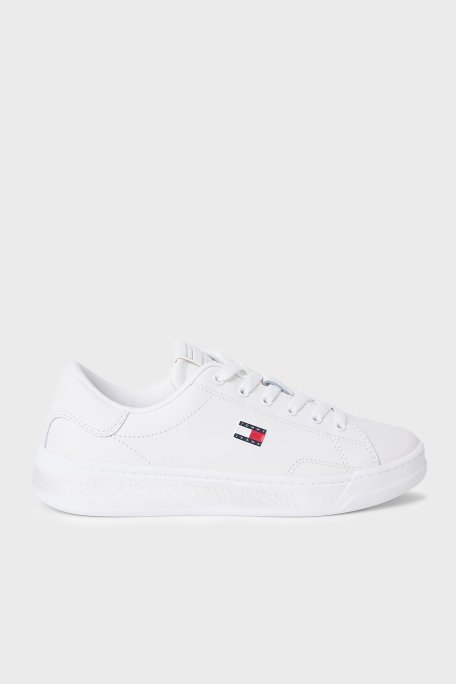 Tommy Jeans Deri Logolu Sneaker Kadın Ayakkabı EN0EN02960 YBL BEYAZ - Tommy Jeans