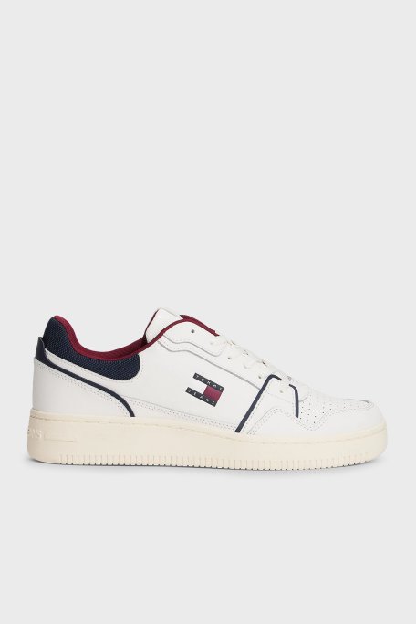 Tommy Jeans Deri Logolu Sneaker Erkek Ayakkabı EM0EM01612 0GZ BEYAZ-MAVİ - Tommy Jeans