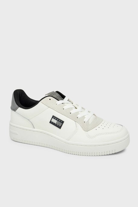 Tommy Jeans Deri Logolu Sneaker Erkek Ayakkabı EM0EM01681 0K6 BEYAZ - Tommy Jeans