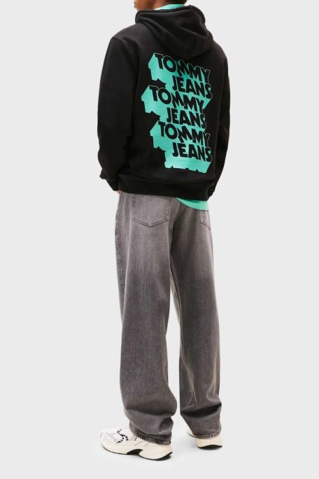 Tommy Jeans Grafik Logo Baskılı Pamuklu Regular Fit Kapüşonlu Erkek Sweat DM0DM21625 BDS SİYAH - Tommy Jeans (1)