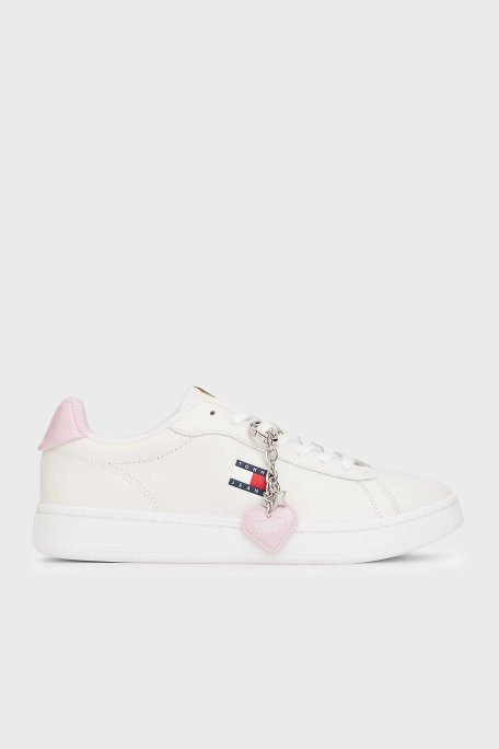 Tommy Jeans Hakiki Deri Logolu Sneaker Bayan Ayakkabı EN0EN03024 YBL BEYAZ - Tommy Jeans