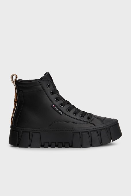 Tommy Jeans Kalın Tabanlı Leopar Detaylı Sneaker Bayan Ayakkabı EN0EN02858 BDS SİYAH - Tommy Jeans