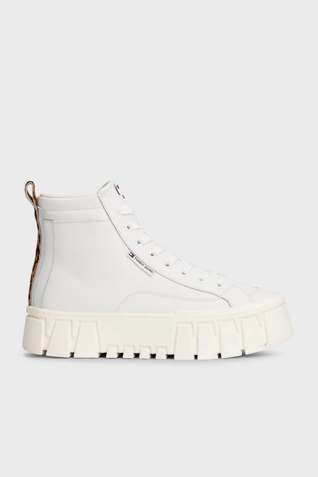 Tommy Jeans Kalın Tabanlı Leopar Detaylı Sneaker Bayan Ayakkabı EN0EN02858 YBL BEYAZ - Tommy Jeans