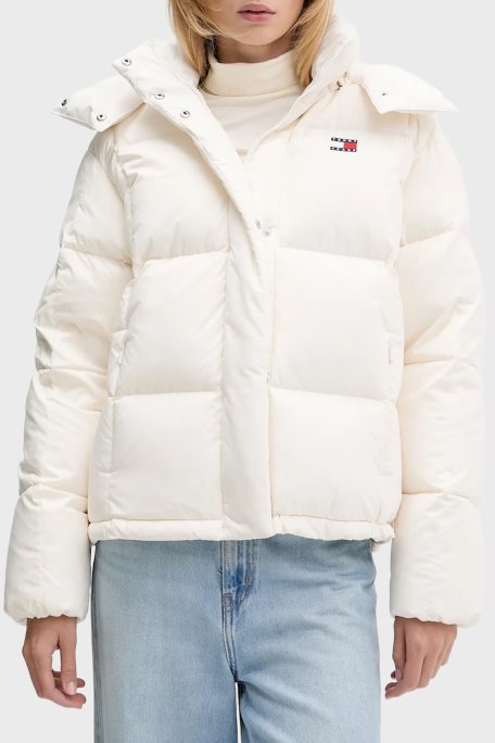 Tommy Jeans Kapitoneli Relaxed Fit Çıkarılabilir Kapüşonlu Şişme Bayan Mont DW0DW21623 YBH BEYAZ - Tommy Jeans