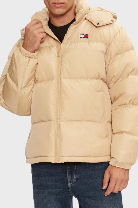 Tommy Jeans Kuş Tüyü Dolgulu Regular Fit Çıkarılabilir Kapüşonlu Erkek Mont DM0DM19537 AB9 BEJ - Tommy Jeans