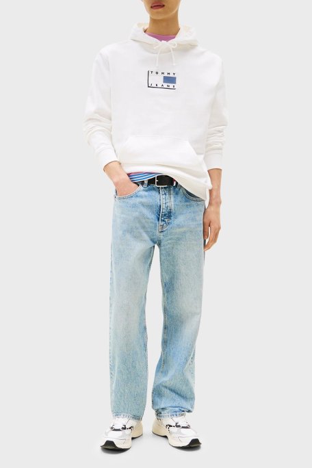 Tommy Jeans Logo Baskılı Pamuklu Regular Fit Kapüşonlu Erkek Sweat DM0DM21623 YBL BEYAZ - Tommy Jeans (1)