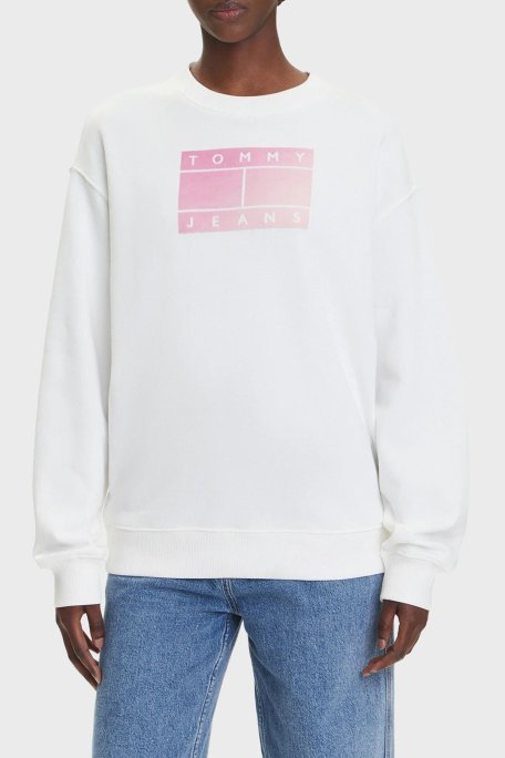 Tommy Jeans Logo Baskılı Pamuklu Relaxed Fit Bisiklet Yaka Bayan Sweat DW0DW21396 YBL BEYAZ - Tommy Jeans