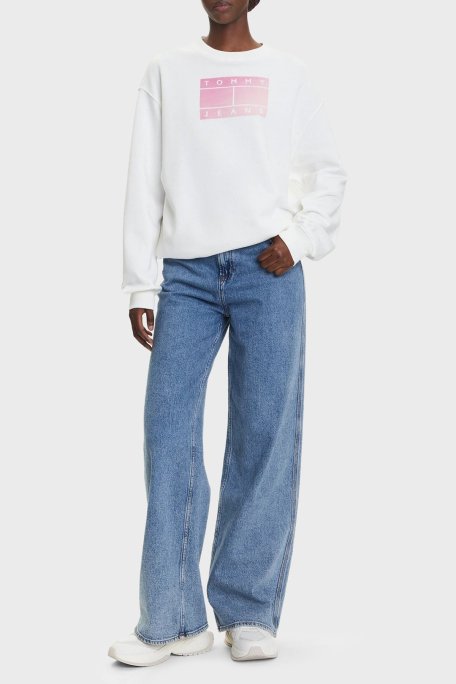 Tommy Jeans Logo Baskılı Pamuklu Relaxed Fit Bisiklet Yaka Bayan Sweat DW0DW21396 YBL BEYAZ - Tommy Jeans (1)