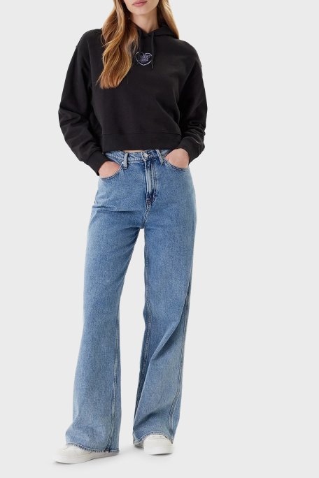 Tommy Jeans Logo Baskılı Pamuklu Relaxed Fit Kapüşonlu Crop Bayan Sweat DW0DW21408 BDS SİYAH - Tommy Jeans (1)