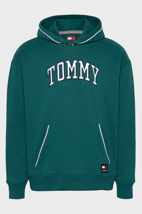 Tommy Jeans Logo İşlemeli Pamuklu Regular Fit Kapüşonlu Erkek Sweat DM0DM19760 CWG KOYU YEŞİL - Tommy Jeans