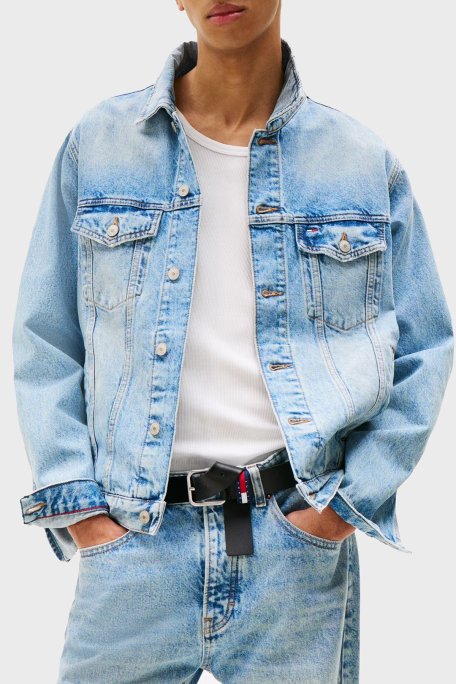 Tommy Jeans Logo Nakışlı Pamuklu Regular Fit Klasik Yaka Erkek Kot Ceket DM0DM21242 1A5 MAVİ - Tommy Jeans