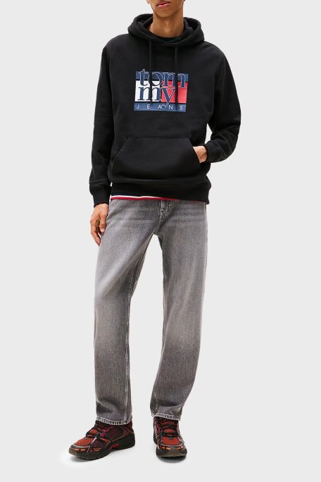 Tommy Jeans Logolu % 100 Pamuk Regular Fit Kapüşonlu Erkek Sweat DM0DM22092 BDS SİYAH - Tommy Jeans (1)