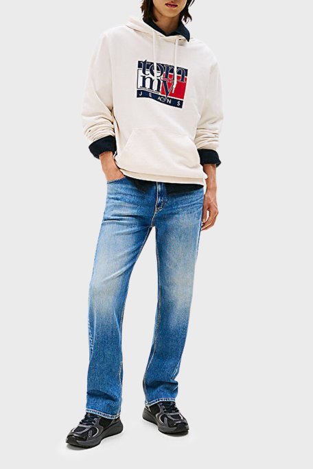 Tommy Jeans Logolu % 100 Pamuk Regular Fit Kapüşonlu Erkek Sweat DM0DM22092 YBH BEYAZ - Tommy Jeans (1)