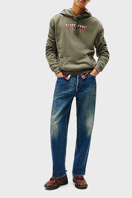 Tommy Jeans Logolu % 100 Pamuk Regular Fit Kapüşonlu Erkek Sweat DM0DM22113 MRH KOYU YEŞİL - Tommy Jeans (1)