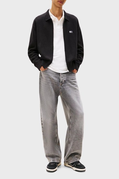 Tommy Jeans Logolu % 100 Pamuk Relaxed Fit Gömlek Yaka Örme Erkek Sweat DM0DM22106 BDS SİYAH - Tommy Jeans (1)