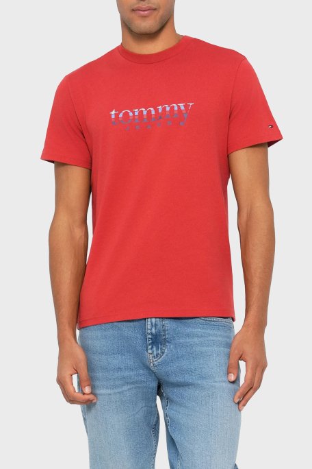 Tommy Jeans Logolu % 100 Pamuk Slim Fit Bisiklet Yaka Erkek T Shirt DM0DM22333 XL0 KIRMIZI - Tommy Jeans