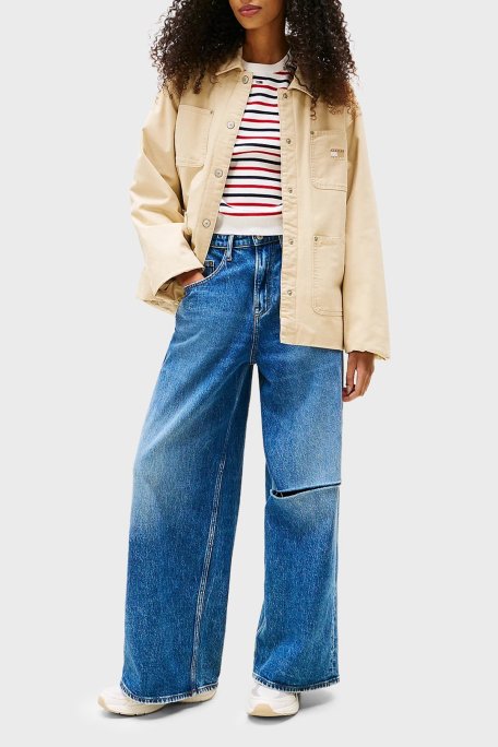 Tommy Jeans Logolu Boxy Fit Klasik Yaka Dolgulu Bayan Mont DW0DW21382 RBV BEJ - Tommy Jeans (1)