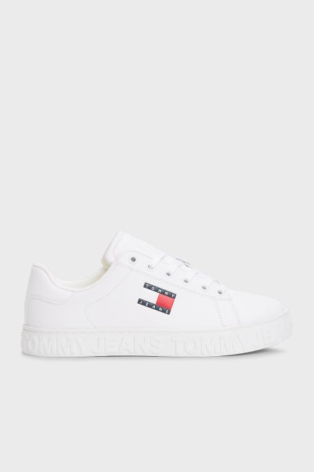 Tommy Jeans Logolu Deri Karışımlı Kalın Tabanlı Sneaker Bayan Ayakkabı EN0EN02703 YBS BEYAZ - Tommy Hilfiger