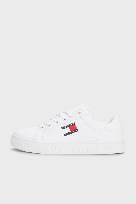 Tommy Jeans Logolu Deri Karışımlı Kalın Tabanlı Sneaker Bayan Ayakkabı EN0EN02703 YBS BEYAZ - Tommy Hilfiger (1)