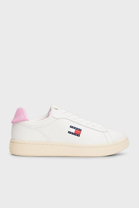 Tommy Jeans Logolu Deri Sneaker Bayan Ayakkabı EN0EN02815 01V BEYAZ - Tommy Jeans