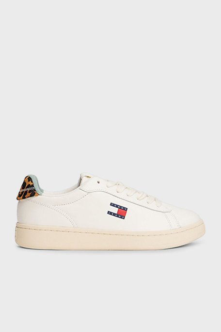 Tommy Jeans Logolu Deri Sneaker Bayan Ayakkabı EN0EN02909 0K7 BEYAZ - Tommy Jeans