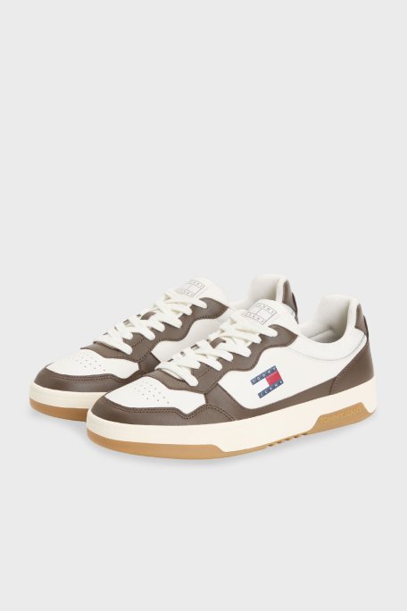Tommy Jeans Logolu Deri Sneaker Erkek Ayakkabı EM0EM01443 0LI BEYAZ - Tommy Jeans (1)