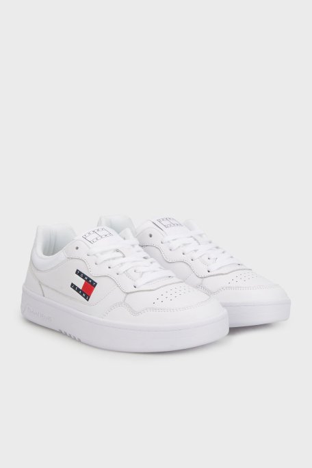 Tommy Jeans Logolu Deri Sneaker Erkek Ayakkabı EM0EM01443 YBR BEYAZ - Tommy Jeans (1)
